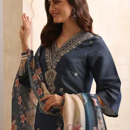 Sangria Embroidered & Floral Printed Straight Kurta & Salwar With Dupatta-picture-18
