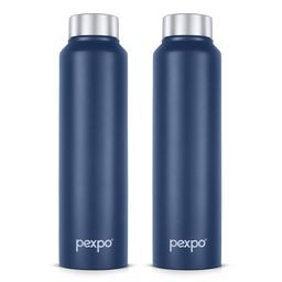 Pexpo Navy Blue & Silver-Toned 2 Pcs Stainless Steel Single Wall Vacuum Water Bottles 1 L-image-78