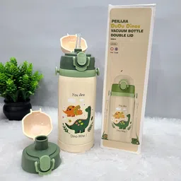 YK Green Dinosaur Printed Insulated Stainless Steel Sipper Water Bottle - 450 ml-picture-17