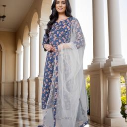 KALINI Floral Printed Gotta Patti Straight Kurta & Trousers With Dupatta-19