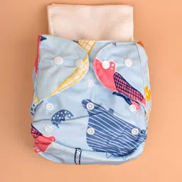 Moms Home Infants Baby Blue Reusable Cotton Pocket Diapers With 1 Inserts-9