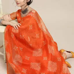 Saree mall Ethnic Motifs Linen Blend Saree with Woven Design border-image-32