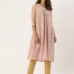 Varanga Women Blue & Peach-Coloured Floral Printed Kurta-picture-9
