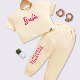 YK X Minute Mirth Girls Barbie Printed Pure Cotton T-shirt With Joggers-image-3