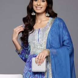 Varanga Bandhani Embroidered Sequinned Silk Georgette Kurta With Trousers & Dupatta-10