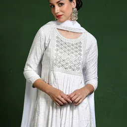 Jaipur Kurti Floral Printed Pleated Sequinned A-Line Kurta With Trousers & Dupatta-6