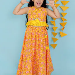 LIL DRAMA Girls Floral Printed Cotton Tie Up Neck Ready to Wear Lehenga & Choli-picture-17