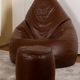 THREADVIBE LIVING Brown 2 Pieces Tear Drop Filled Bean Bag With Footrest-25