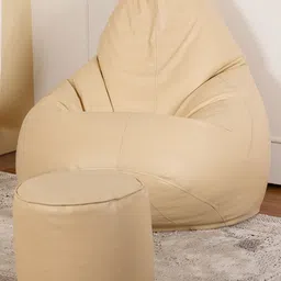 THREADVIBE LIVING Cream-Colored 2 Pieces Teardrop Bean Bag With Footrest Filling-3