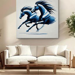 999Store Grey & Blue Canvas Galloping Horses Wall Paintings Wall Art-picture-12
