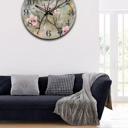 OLIVE TREE Grey & Pink Printed Wooden Analogue Contemporary Wall Clock-18