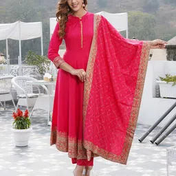 KALINI Mandarin Collar Floral Printed Kurta with Trousers & With Dupatta-35