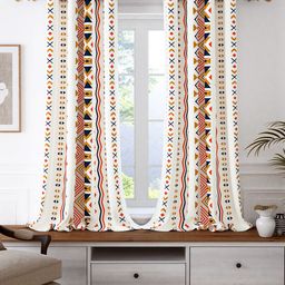 Story@home Set of 2 White & Mustard Geometric Room Darkening Window Curtain-14