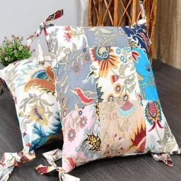 INDHOME LIFE Grey & White Set of 2 Reversible Tassels Patch Work Cotton Cushion Covers-26