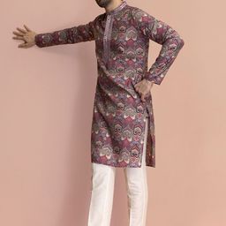 KISAH Ethnic Motifs Printed Mandarin Collar Straight Kurta With Trousers-image-43