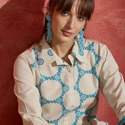 Indo Era Floral Screen Printed Shirt Collar Straight Kurta With Trousers-image-58