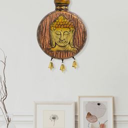 Golden Peacock Brown & Gold-Toned Engraved Budhha With Bell Wall Hanging-image-33