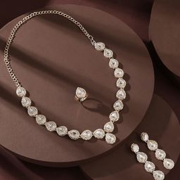 Zaveri Pearls Gold-Plated Kundan-Studded & Beaded Necklace & Earrings With Finger Ring-8