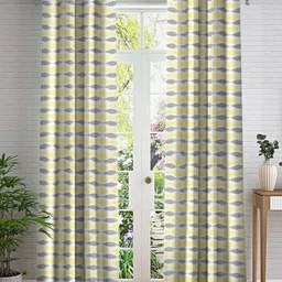 Cortina White & Mustard 2 Pieces Abstract  Printed Long Door Curtains-13