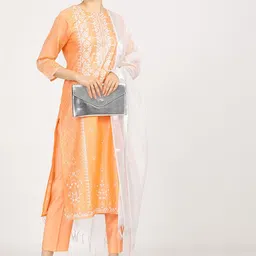 Vishudh Women Orange Ethnic Motifs Printed Kurti with Trousers & With Dupatta-image-87
