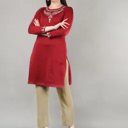 BARARA ETHNIC Floral Embroidered Thread Work Straight Kurti-image-3
