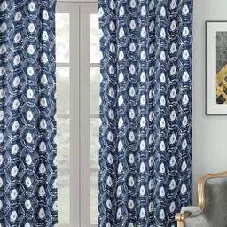 HOUZZCODE Blue & Off White Geometric Black Out Window Curtain-23