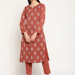 Be Indi Women Ethnic Motifs Printed Winter Kurta with Trousers Set-picture-20