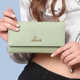 Lavie Trifold Green & Gold-Toned Textured PU Envelope Large Three Fold Wallet-11