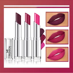 MI FASHION Set Of 3 Creme Matte Weightless Long Lasting Lipstick 10.5 g - Wine Berry - Pansy Purple - Pink-17