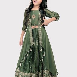 Tiny Kingdom Girls Embroidered Thread Work Ready to Wear Lehenga & Choli With long jacket-image-40