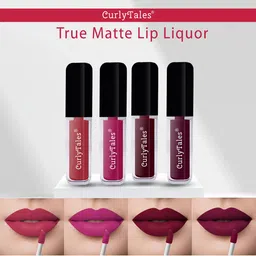 CurlyTales True Matte Set Of 4 Liquid Lipstick 4ml Each - Brick Red, Pink, Wine 13&15-53