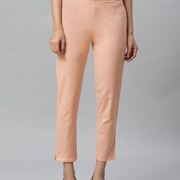 W Women Peach-Coloured Slim Fit Solid Cropped Regular Trousers-image-44