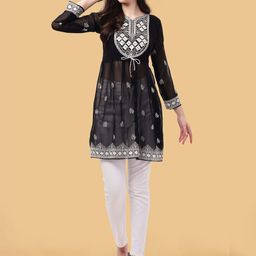 WEAVETECH IMPEX Woman Heavy Embroderied & Sequin Work Georgette Longline Top-picture-33