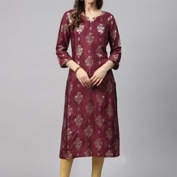 Biba Women Maroon & Golden Printed Straight Kurta-picture-7