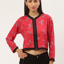Antheaa Women Pink Floral Print Crop Tailored Jacket-21