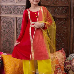 pspeaches Girls Regular Gotta Patti Velvet Kurta with Salwar & With Dupatta-image-24