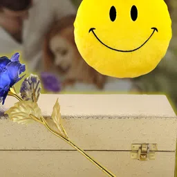 INTERNATIONAL GIFT Blue & Golden Rose Flower With Gift Box & Smiley Pillow Gift Set-image-59