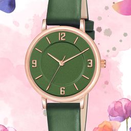 Shocknshop Women Green Dial & Green Leather Straps Analogue Watch MT393-Green-21
