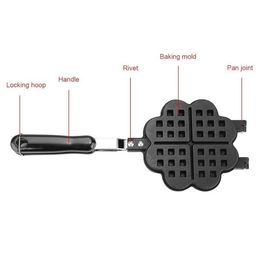 viprekho Non-Stick Double-Side Heart Shape Waffle Baking Pan with Comfortable Kitchen Gas Stove Waffle Maker with Long Handle Low Power Consumption Cooking Tool Sandwich Maker image 4