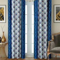 Cortina Navy Blue & White 2 Pcs Floral Long Door Curtains-46
