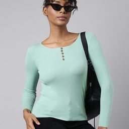 SHOWOFF Round Neck Ribbed Fitted Top-image-74