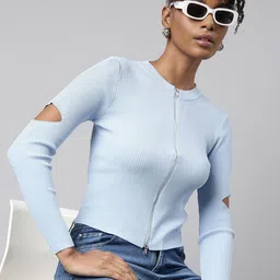 SHOWOFF Ribbed Cut Out Fitted Top-picture-32