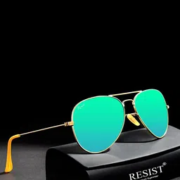 RESIST EYEWEAR Unisex Aviator Sunglasses with UV Protected Lens AV GOLD GREEN REVO2-54