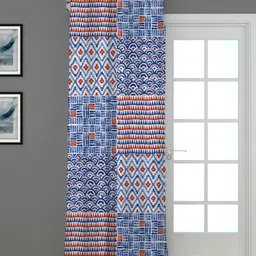 HOUZZCODE Blue & Red Geometric Black Out Long Door Curtain-13