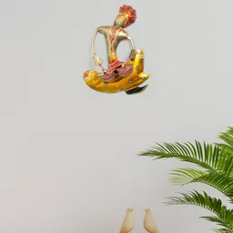 Golden Peacock Yellow Musicians Tabla Playing Handpainted Wall Hanging Decor-image-60