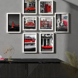 Art Street  Bar Theme White & Red 7-Pieces Abstract Printed Framed Wall Painting-5
