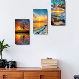 999Store Multi Set Of 3 Beach Sunset With Trees Wall Painting image 1