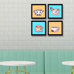 SAF Turquoise Blue & Black 4 Pieces Coffee Theme Painting Wall Art-image-30