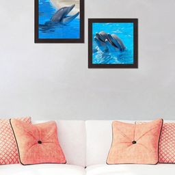 WENS Set Of 2 Black & Blue UV Textured Dolphin Wall Art-32
