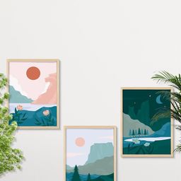 SAF Peach & Blue 3 Pieces Modern Wall Art-image-91